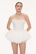 Daxton Corset Flower Puffy Mini Dress In White